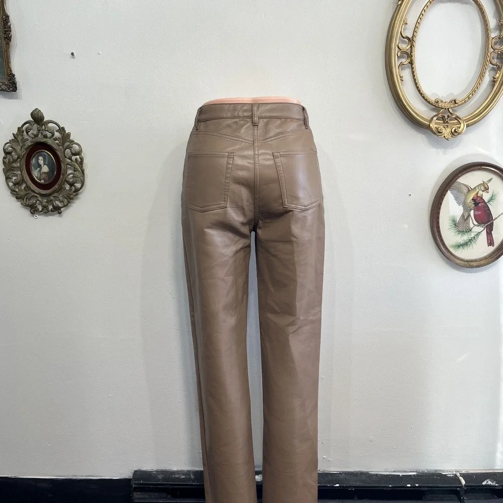 Wilfred Aritzia Tan Brown Vegan Leather High Rise Straight Leg‎ Pants Size 2